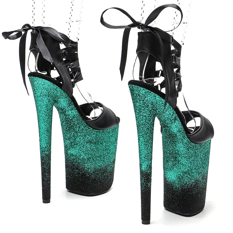23CM/9inches Matte PU Open Toe Glitter Platform y High Heels Sandals Pole Dance Shoes