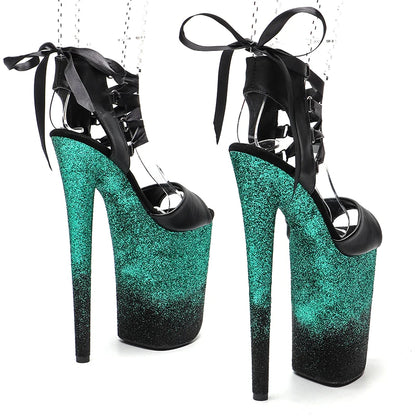 23CM/9inches Matte PU Open Toe Glitter Platform y High Heels Sandals Pole Dance Shoes