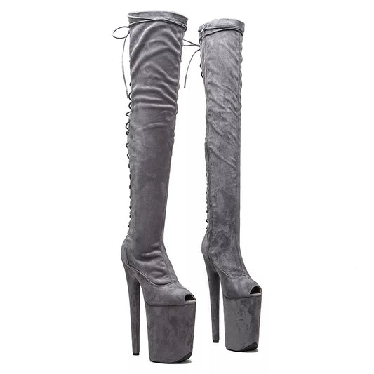 23CM/9inches Suede Upper  fashion  lady  small open toe High Heel platform  Pole Dance boots