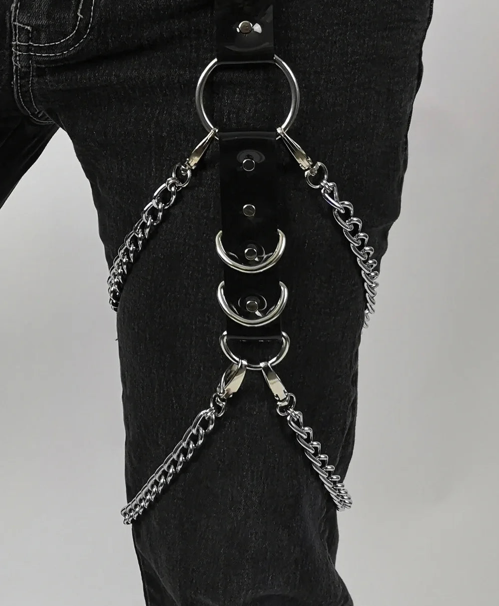 Sexy Punk Chain Leather Belt Gothic  Harness Black Hip Hop Leg Strap Uni PU Leather Rivet Belt Leg Ring Gay Harness Accessory