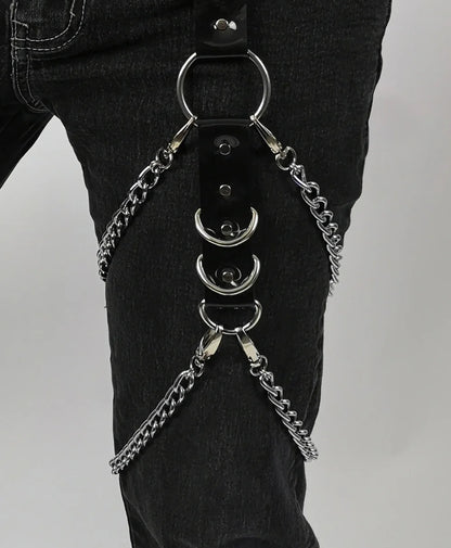 Sexy Punk Chain Leather Belt Gothic  Harness Black Hip Hop Leg Strap Uni PU Leather Rivet Belt Leg Ring Gay Harness Accessory