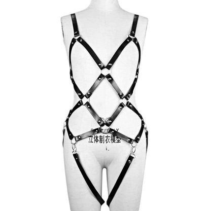 PU Leather Harness Fashion Pink Garter Full Body Lingerie Body Tops Cage Fishnet Style Women's Underwear  Suspenders