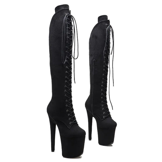 20CM/8inch  Black color suede   Pole dancing shoes High Heel platform Boots Pole Dance boots