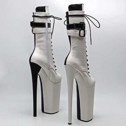 26CM/10inches  Matte PU Black with Whige color y exotic High Heel platform party shoes Pole Dance boot