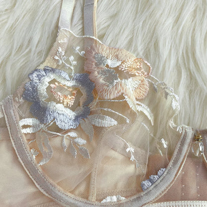 Ellolace Floral Romantic Lingerie Fancy Women's Underwear Set Transparent Bra Embroidery Ensemble Sexy Outfits Fantasty Intimate