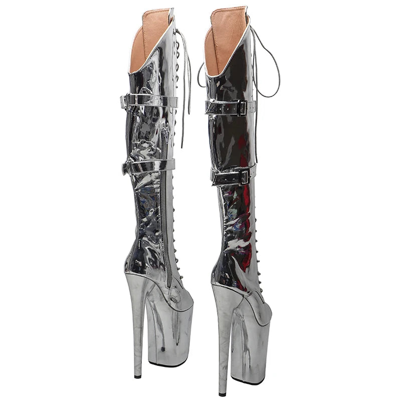20CM/8inches Shiny PU   Upper Open Toe Trend fashion  High Heel platform Boots Pole Dance boots