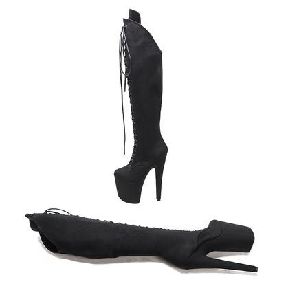 20CM/8inch  Black color suede   Pole dancing shoes High Heel platform Boots Pole Dance boots