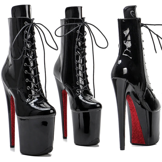 20CM/8Inch black with red outsole   ankle boots  High Heels Pole Dance boot