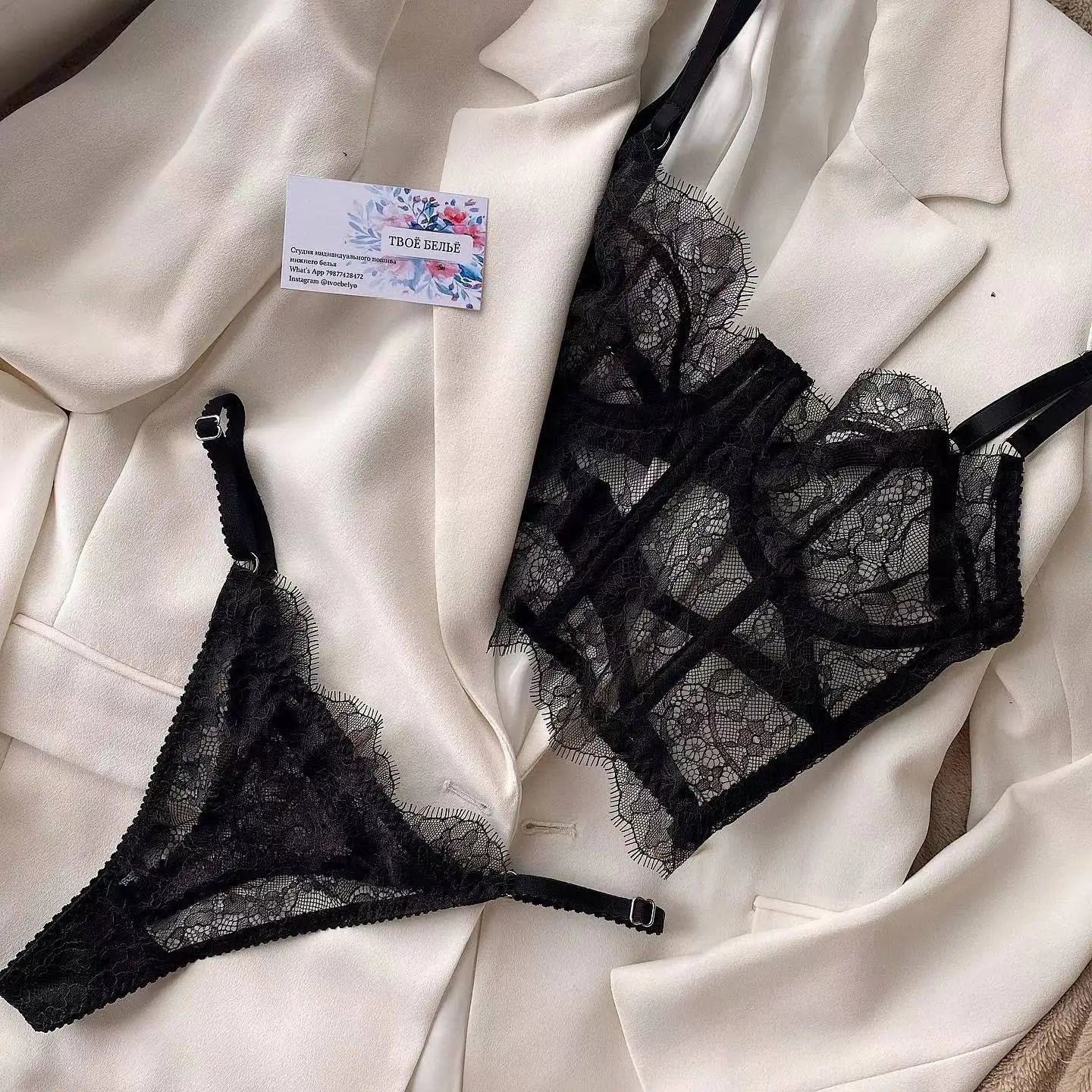 Sexy Lingerie Outfit Fancy Lace Underwear Erotiic Bras And Panties Transparent Attractive Bilizna Set   Suit