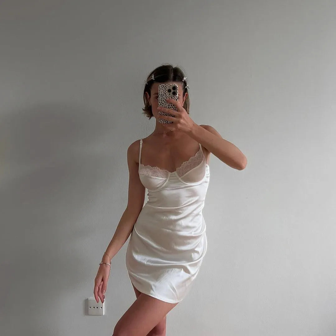 Lace y Sleepwear Silk Night Dress See Through  Lingerie For Women Solid Nightwear Midi Comfy Nighty