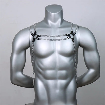 Sexy Body Chain Harness Men Cool Fashion Metal Punk Style Nightclub Party Faux Leather Chest Jewellery Accessories