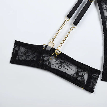Lingerie Luxury Lace Female Underwear y Transparent Bra Panty Sets With Chain Fancy See Through Exotic Sets 4-Piece