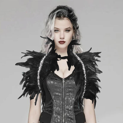 Shoulder Cape for Women Cloak Party Coat Feather Punk Gothic Coat Woman Prom Clothes Shawl Feather Cosplay Coats Jackets