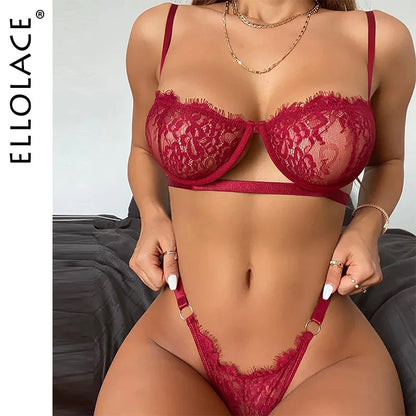 Ellolace Lingerie Women's Underwear Sexy Erotic Underwire Bra Brief Set Women 2 Pieces Short Skin Care Kits Breves Exotic Sets