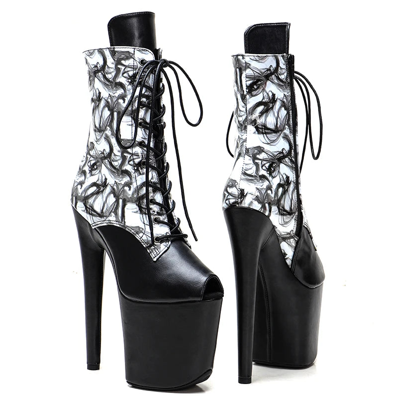 20cm/8inches PU upper  Small open toe   High Heel platform   Pole Dancing boots