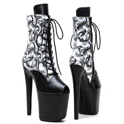 20cm/8inches PU upper  Small open toe   High Heel platform   Pole Dancing boots