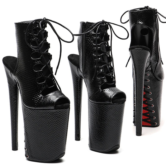 23CM/9inches  Snake  PU   small open toe electroplate platform Fashion trends   dancing  Pole Dance boots