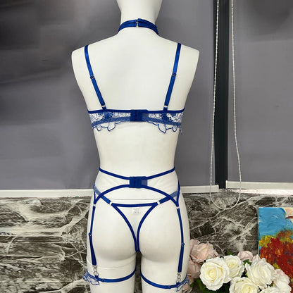 Ellolace Sensual Romantic Lingeries Transparent Lace Embroidery Hot Girl Underwear See Through Lace Set Half Cup Push Up Outfit