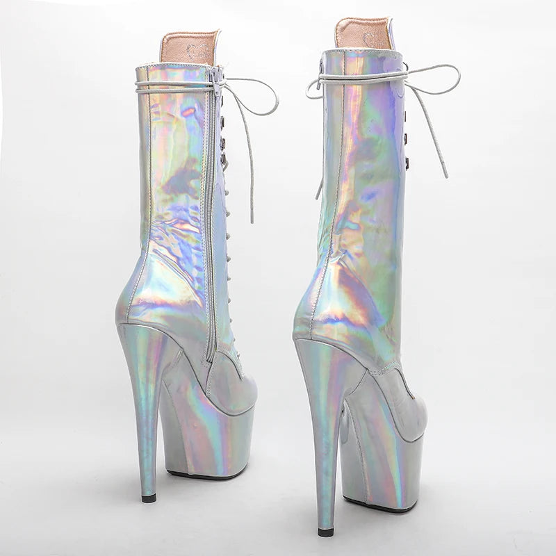 Silver holo 17CM/7inches Pole dancing shoes High Heel platform Boots Pole Dance boot
