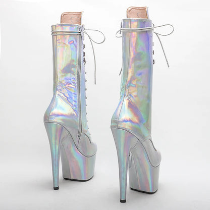Silver holo 17CM/7inches Pole dancing shoes High Heel platform Boots Pole Dance boot