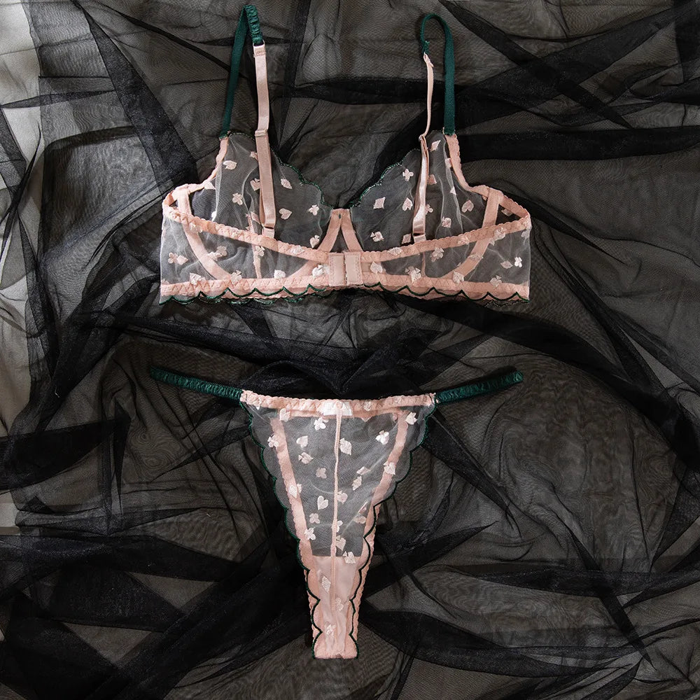 Ellolace Heart Sensual Lingerie Transparent Lace Sexy Push Up Onlyfans Kits Underwear Set Seamless Contrast Color Exotic Sets