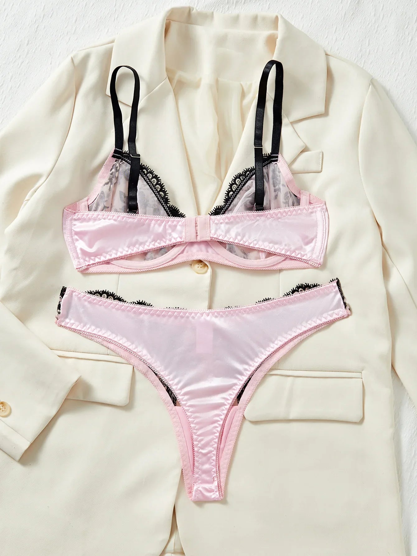Ellolace Floral Sexy Lingerie Set Erotic Fancy Delicate Underwear Transparent Bra Bilizna Set Girl Pink Intimate Goods