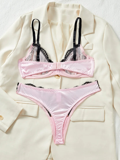 Ellolace Floral Sexy Lingerie Set Erotic Fancy Delicate Underwear Transparent Bra Bilizna Set Girl Pink Intimate Goods