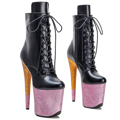 20CM/8inches matte upper Ankle Boots   Stripper Shoes Sequins Women Pole Dance Models Catwalk Show High Heels 3J