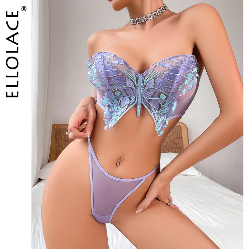 Ellolace Butterfly Onlyfans Kit Lingerie Fantasy Foul Underwear g-String Ensemble 2 Pieces Kinky Lace Exotic Bilizna Set