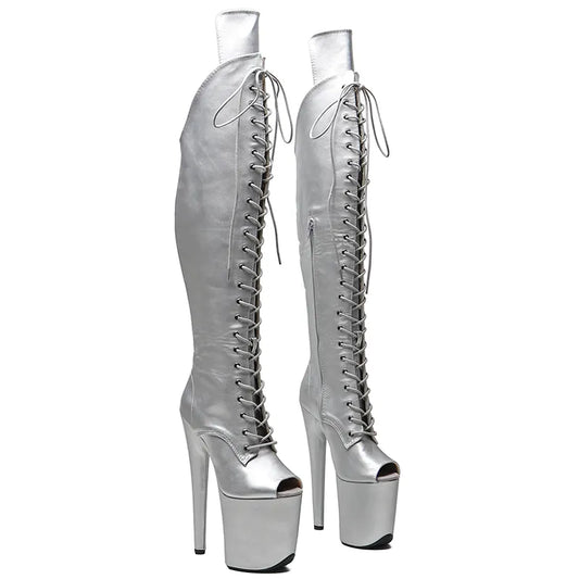20CM/8inches  Matte PU   Upper Open Toe Trend fashion  High Heel platform Boots Pole Dance boots
