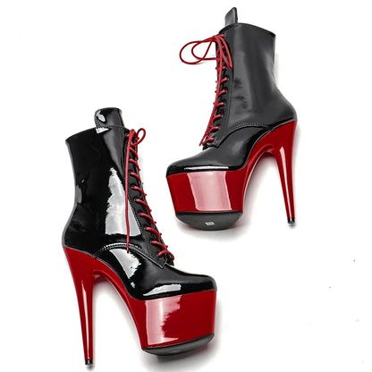 Shinny Black Upper with RED Platform 17CM/7inches Pole dancing High Heel platform Pole Dance Boots