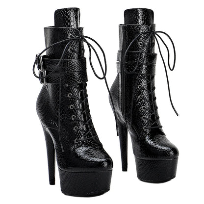 15CM/6Inches Snake upper High Heel platform Boots Closed toe  Pole Dance boot