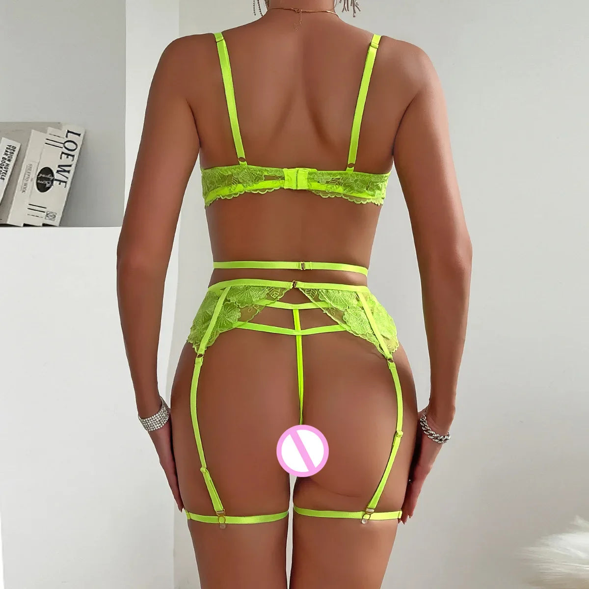 Ellolace Neon Erotic Lingerie Floral Lace g-String Push Up Underwear See Through Fancy Intimate Hot Ensemble Outfits Onlyfans