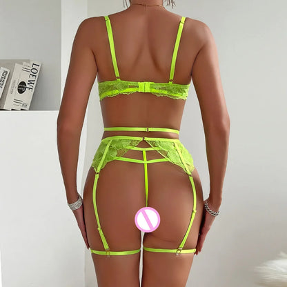 Ellolace Neon Erotic Lingerie Floral Lace g-String Push Up Underwear See Through Fancy Intimate Hot Ensemble Outfits Onlyfans