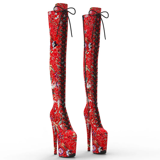 20cm/8inches y Trend Fashion Exotic Flower Pattern Women High Heel Platform Thigh High Boots Pole Dancing Boots