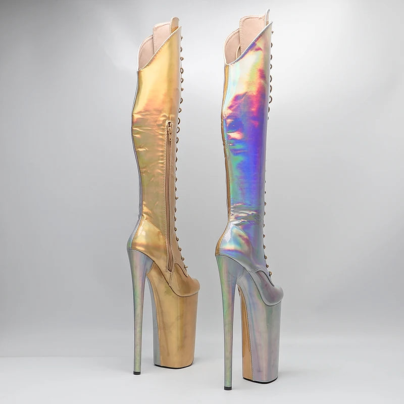 26CM/10inches color matching Extreme High Heels Platform Boots Lace Up y Pole Dancing  knee high boots 5BY