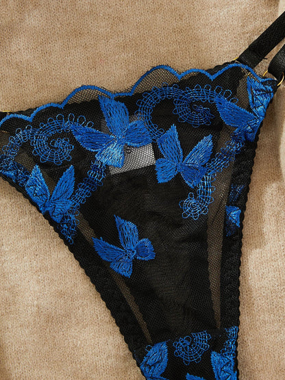 Ellolace Fancy Betterfly Lingerie Cobalt Contrast Color Sexy Outfits For Woman See Through Tulle Sissy Intimate