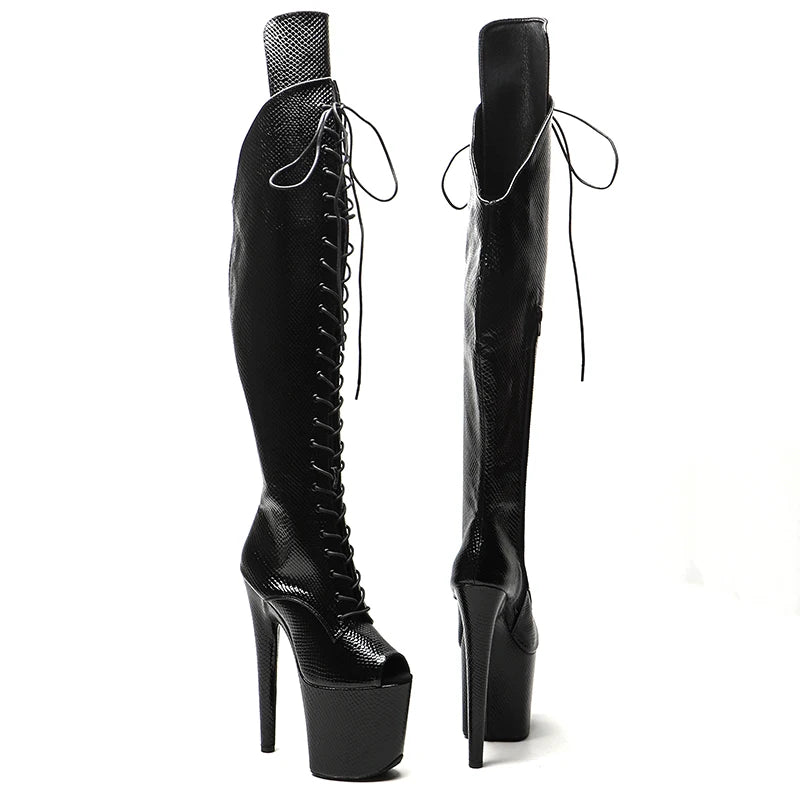 20CM/8inches Snake Upper Open Toe Trend Fashion High Heel Platform Boots Pole Dance Boots