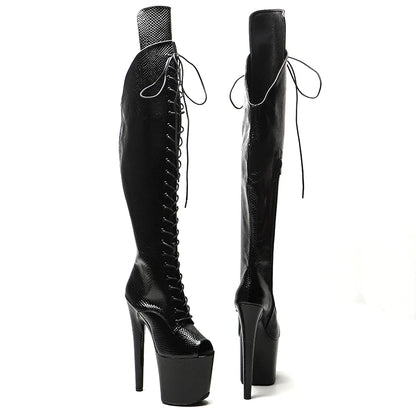 20CM/8inches Snake Upper Open Toe Trend Fashion High Heel Platform Boots Pole Dance Boots