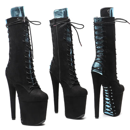 20CM/8Inch suede upper ankle Boots Nightclub  Stiletto Pumps Side Zipper High Heels Women's Party Shoes 4B