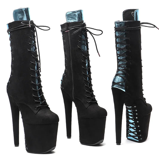 20CM/8Inch suede upper ankle Boots Nightclub  Stiletto Pumps Side Zipper High Heels Women's Party Shoes 4B