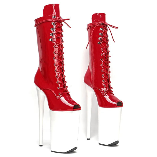 26CM/10inch Shiny Patent  PU Upper Open Toe  y exotic High Heel platform party shoes Pole Dance boot