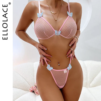 Ellolace Polka Dot Lingerie Butterfly Lace Porn Sexy Outfits Transparent Sex Shop Onlyfans g-String Sensual Tulle Underwear