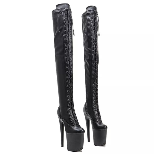 20CM/8inches Matte PU upper Pole dancing shoes High Heel over knee closed toe platform boots thigh high boots