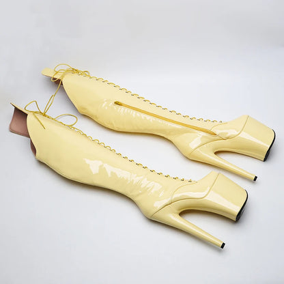 20CM/8inches Shiny Patent PU Open toe  High Heel platform Boots Pole Dance boots
