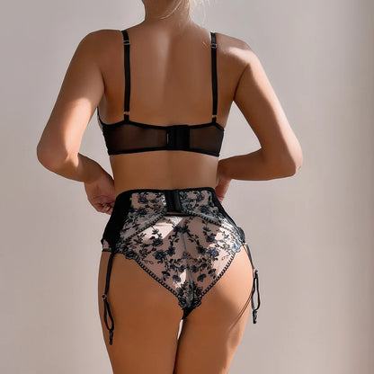 Fancy y Lingerie For Fine Women Push Up Bras Luxury Embroidered Mesh Underwear Fantasy Transparent Intimate Set