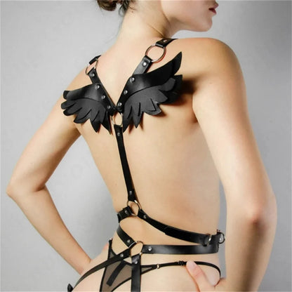 Angel Wings Harness Women Set  PU Leather Garter Belt Gothic Suspender Body  Waist Thigh Strap y Lingerie Cage