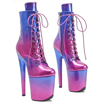 20CM/8Inch Patent Upper New Fashion Women's High Heels Platform Lace up Ankle Boots Pole Dance Boots