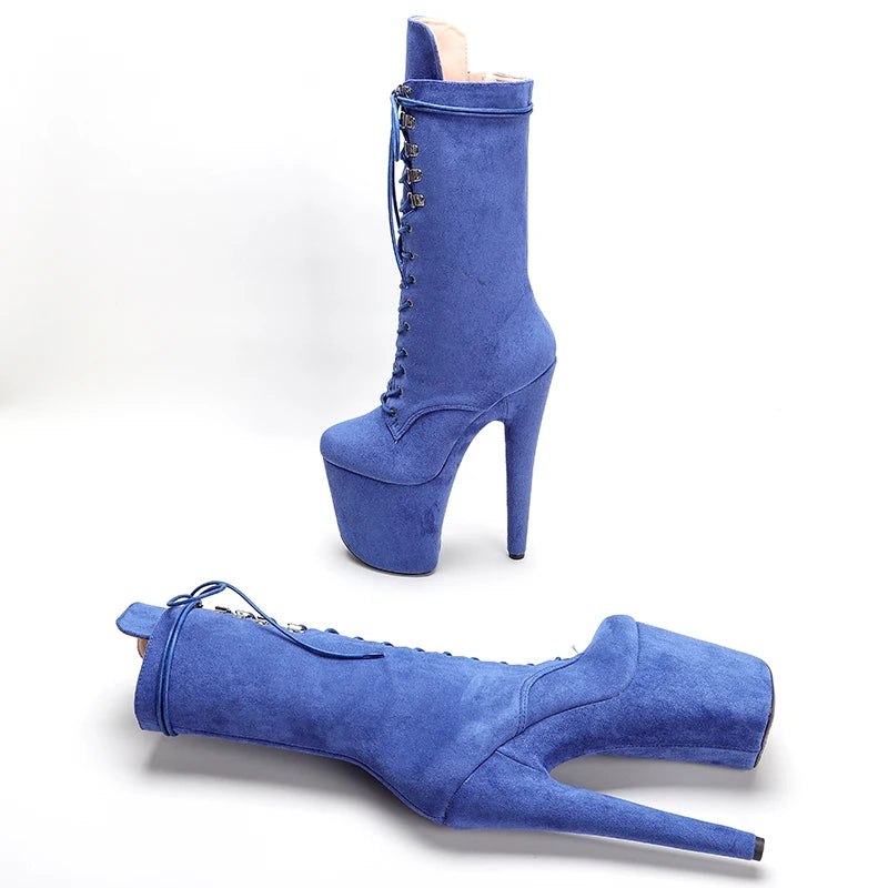 Blue Suede 20CM Pole dancing shoes High Heel platform Pole Dance boot