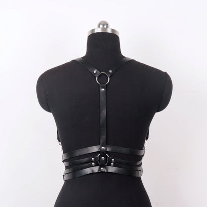 Goth PU Leather Harness Top Women Punk Belt Chest Corset Harness Garter Body Cage Gothic Suspender Festival Accessories